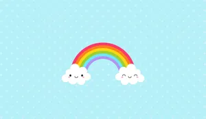 Adorable Kawaii Rainbow With Stars And Clouds Wallpaper