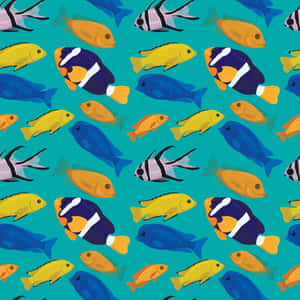 Adorable Kawaii Sea Creatures Swimming Together Wallpaper