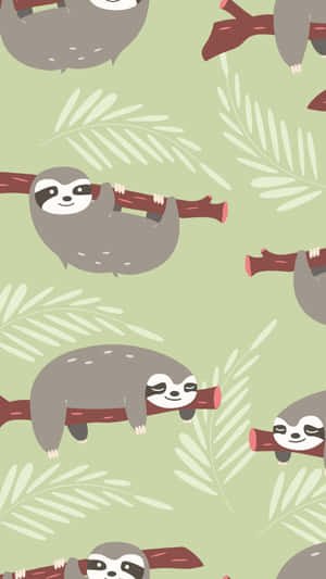 Adorable Kawaii Sloth Hanging Around Wallpaper