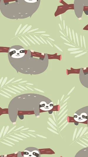 Adorable Kawaii Sloth Hanging Around Wallpaper