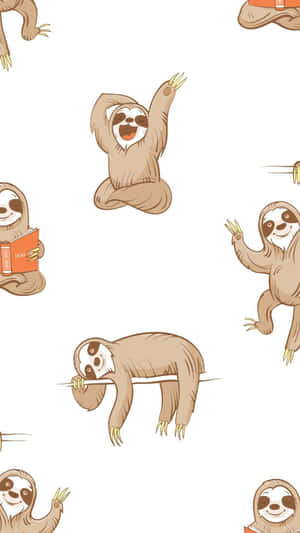 Adorable Kawaii Sloth Hanging From A Branch Wallpaper