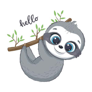 Adorable Kawaii Sloth Hanging From A Tree Branch Wallpaper