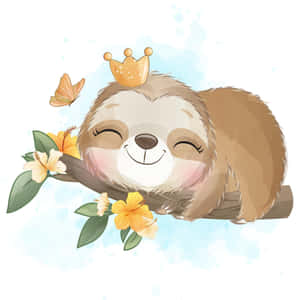 Adorable Kawaii Sloth Hanging Out! Wallpaper