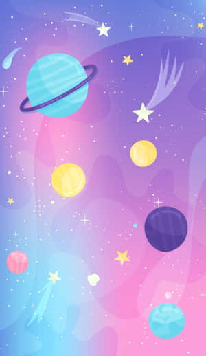 Adorable Kawaii Space Adventure Wallpaper