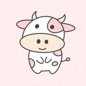 Adorable Kawaii Strawberry Cow On A Pastel Background Wallpaper