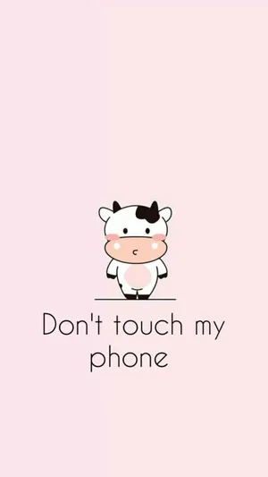 Adorable Kawaii-style Cute Cow Illustration Wallpaper
