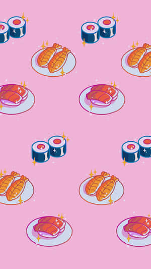 Adorable Kawaii Sushi Feast Wallpaper