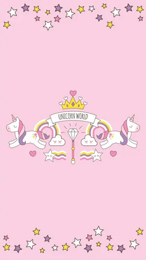 Adorable Kawaii Unicorn With Colorful Mane And Stars Wallpaper