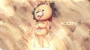 Adorable Kon Relaxing On A Bleach-themed Background Wallpaper