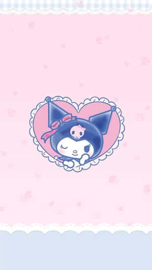 Adorable Kuromi Kawaii On A Pink Background Wallpaper