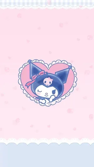 Adorable Kuromi Kawaii On A Pink Background Wallpaper