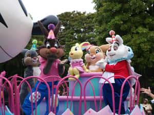 Adorable Miss Rabbit Illustration, Surrounded By Flowers, Nature And Open Skies. Wallpaper