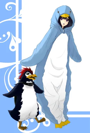 Adorable Pen Pen Enjoying A Fun Day At The Beach Wallpaper