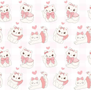 Adorable Pink Bow Cats Pattern Wallpaper