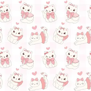 Adorable Pink Bow Cats Pattern Wallpaper