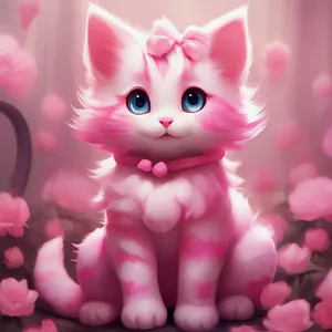Adorable Pink Kitten Illustration Wallpaper