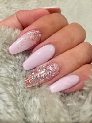 Adorable Pink Nail Design On Trendy Almond-shaped Nails Wallpaper