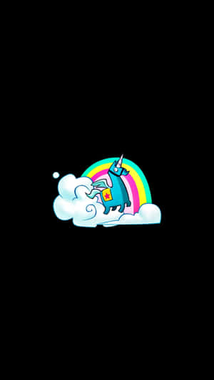 Adorable Rainbow-haired Unicorn In A Magical Forest Wallpaper