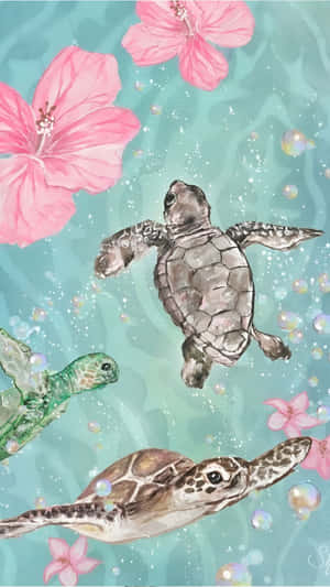 Adorable Sea Turtles Swimming Wallpaper
