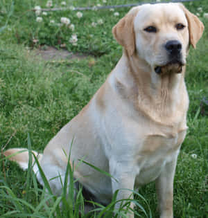 Adorable Yellow Labrador Relaxing In Nature Wallpaper