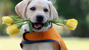 Adorable Yellow Labrador Retriever Resting In A Field Wallpaper