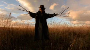 Adorning A Field With Spread-out Scarecrows Wallpaper