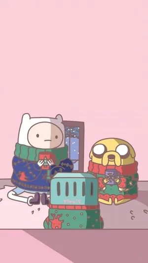 Adventure Time Finnand Jake Cute Winter Scene Wallpaper