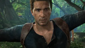 Adventurer Navigating Through Breathtaking Fantasy World Wallpaper