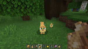 Adventurous Ocelot In The Pixelated World Of Minecraft Wallpaper