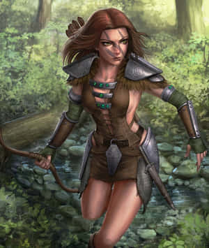 Aela The Huntress Charging Into Battle Wallpaper