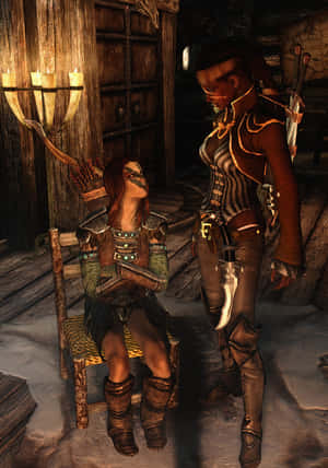 Aela The Huntress Displaying Her Fierceness In Skyrim Wallpaper