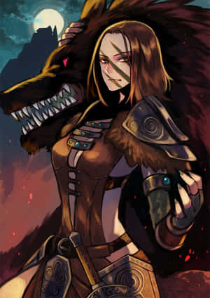 Aela The Huntress In Battle Stance Wallpaper