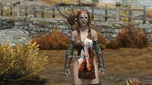 Aela The Huntress Striking A Fierce Pose Wallpaper