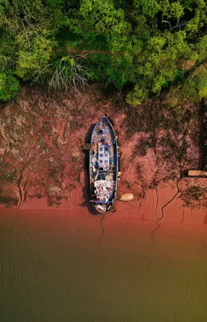Aerial View Of Stranded Boat Wallpaper
