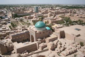 Aerial View Of The Majestic Blue Dome In Khiva Wallpaper