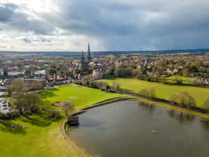 Aerial Viewof Lichfield Cathedraland Pond Wallpaper
