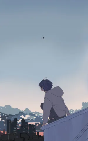 Aesthetic Anime Boy Pastel Blue Sky Wallpaper