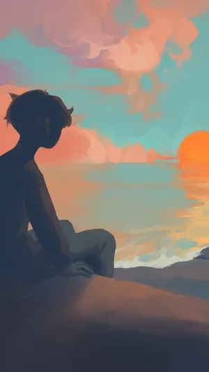 Aesthetic Anime Boy Sunset Wallpaper