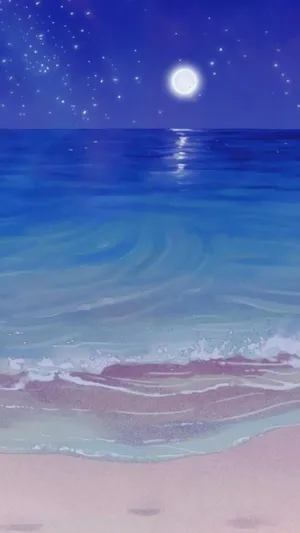 Aesthetic Anime Moon Over Sea Phone Wallpaper