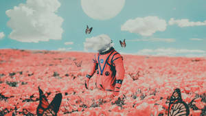 Aesthetic Astronaut Flower Field Laptop Wallpaper