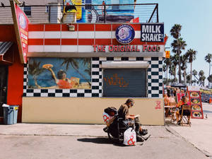 Aesthetic Beach Food Stall Wallpaper