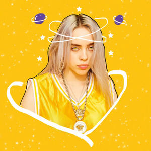 Aesthetic Billie Eilish Yellow Aesthetic Galaxy Doodles Wallpaper