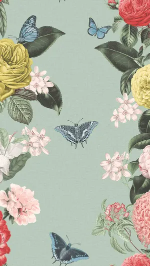 Aesthetic Boho Blue Butterflies Wallpaper