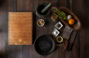 Aesthetic Brown Cooking Set Wallpaper