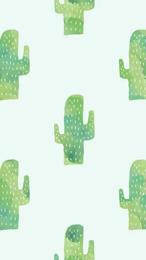 Aesthetic Cactus Green Pattern Wallpaper