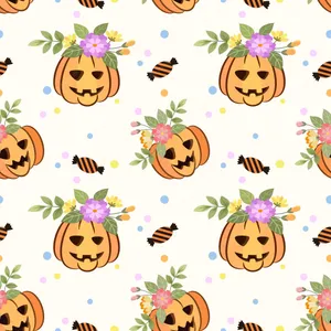 Aesthetic Cute Halloween Pumpkin Flowers Wallpaper