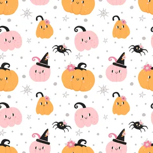 Aesthetic Cute Halloween Pumpkins Orange And Pink Wallpaper