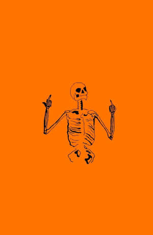 Aesthetic Cute Halloween Skeleton Orange Art Wallpaper
