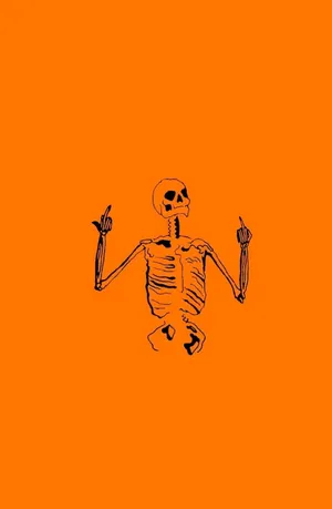 Aesthetic Cute Halloween Skeleton Orange Art Wallpaper