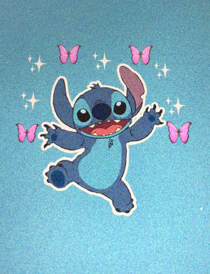 Aesthetic Cute Stitch Pink Butterflies Wallpaper